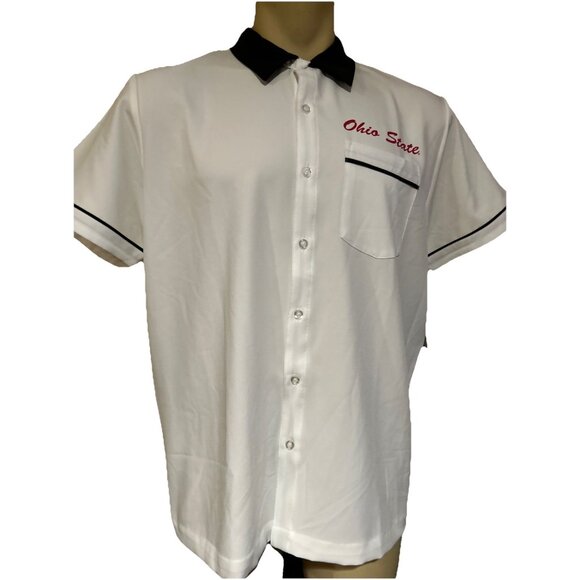NEW OSU Ohio State Buckeyes Colosseum White Button Up Bowling Shirt Men's L - Picture 3 of 11